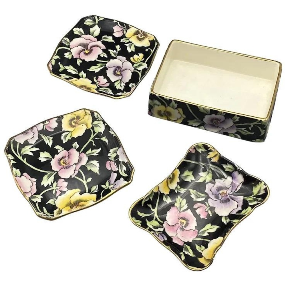 Royal Winton Grimwades May Festival Black Floral Lot of 4 Pieces Vintage‎ Chintz